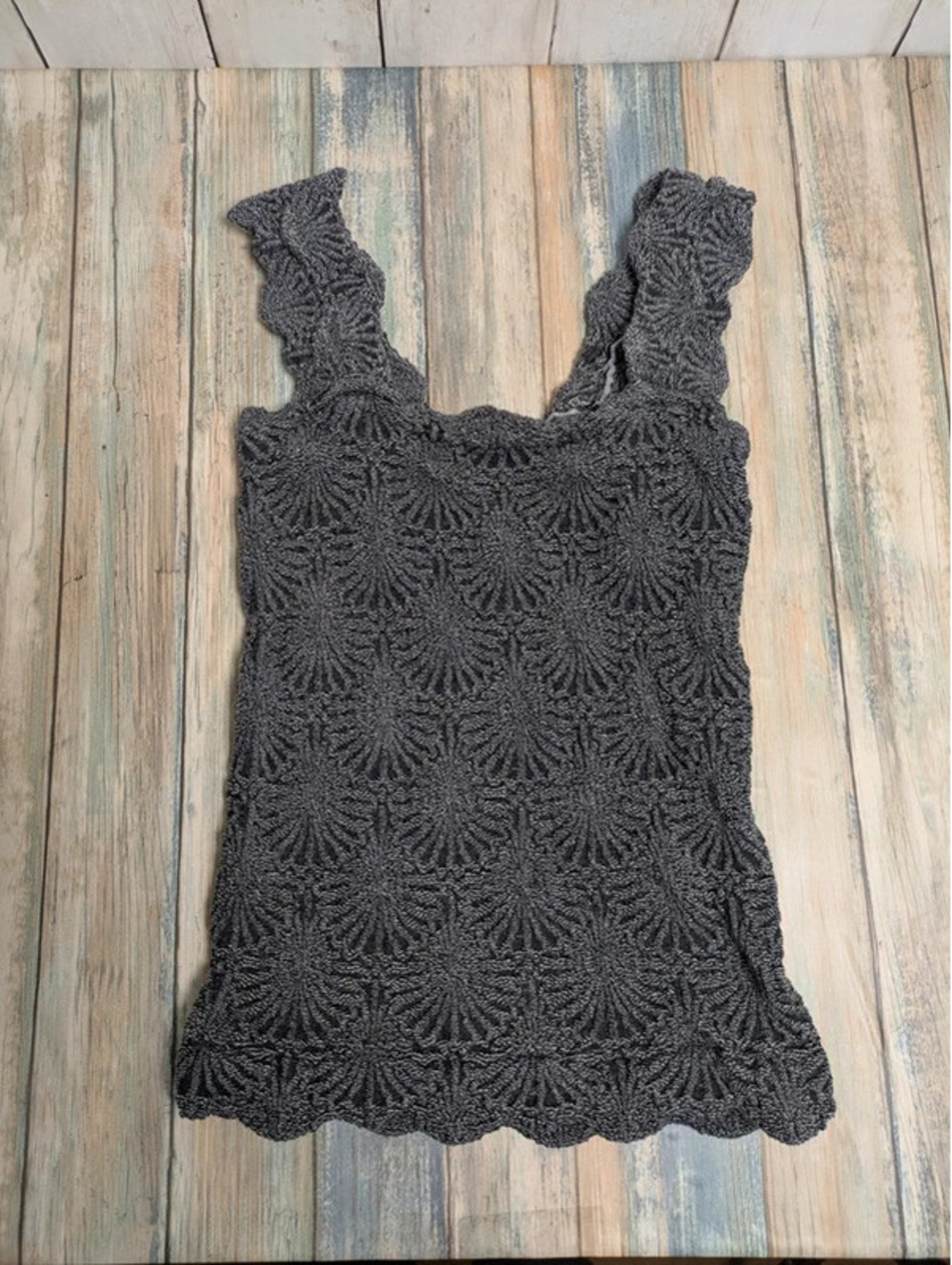 Free People Love Letter Cami Black Gray Textured Stretch Tank M/L